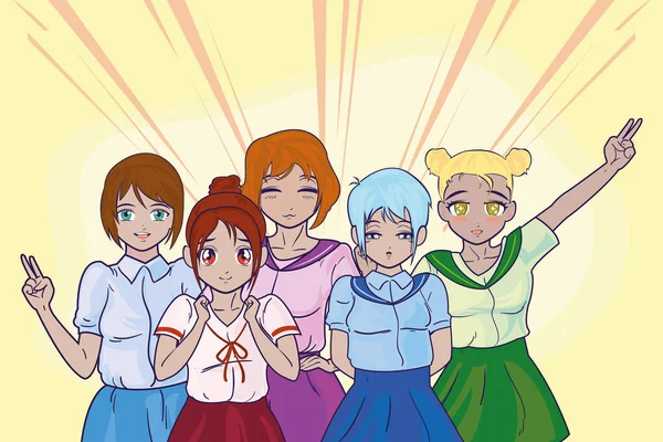 Anime meninas grupo — Vetor de Stock