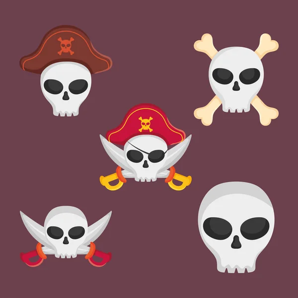 Conjunto de iconos de calaveras piratas — Archivo Imágenes Vectoriales