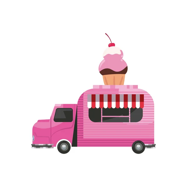 Camión de comida cupcake plana — Vector de stock
