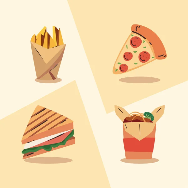Vier flache Fast Food — Stockvektor