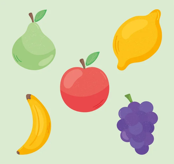 Frutas saludables icono conjunto — Archivo Imágenes Vectoriales