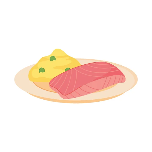 Placa con filete de salmón — Vector de stock