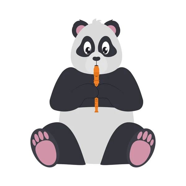 Orso panda con flauto — Vettoriale Stock