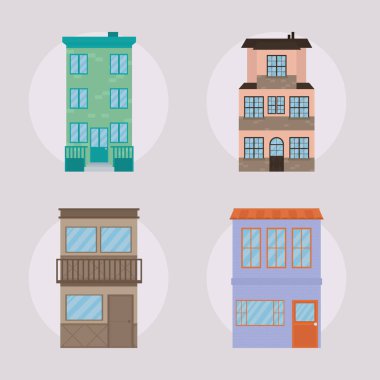 şehir binaları simgesi seti