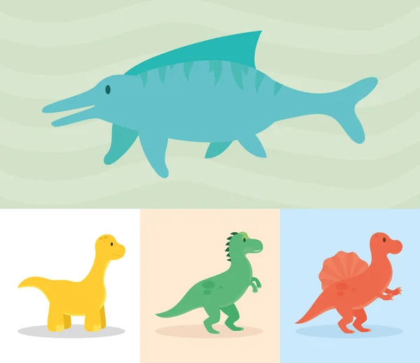 Dinosaurios de dibujos animados icono conjunto — Vector de stock