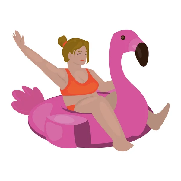 Flamingo üzerinde bir kadın — Stok Vektör