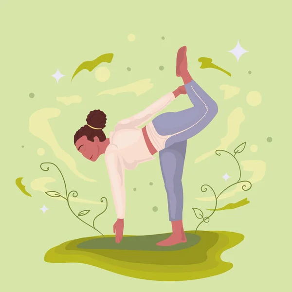 Vrouw doen yoga over gras — Stockvector
