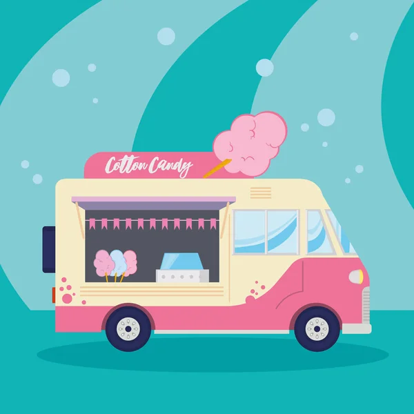 Algodón caramelo comida camión tarjeta — Vector de stock