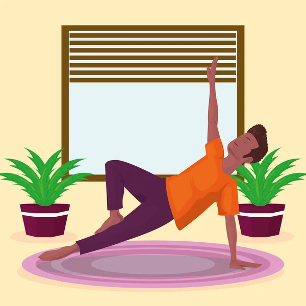 Ragazzo facendo yoga su un tappeto — Vettoriale Stock