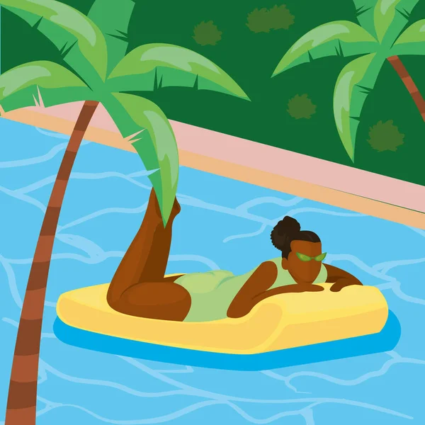 Havuzda yüzen afro kadın — Stok Vektör