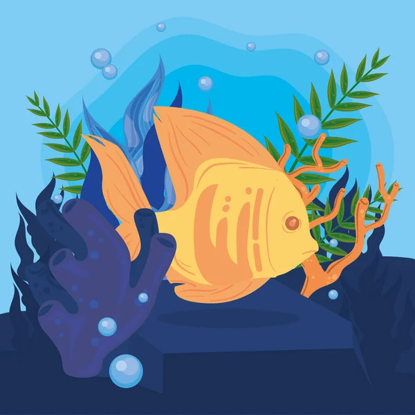 ปลาสีเหลืองบนมหาสมุทร — ภาพเวกเตอร์สต็อก