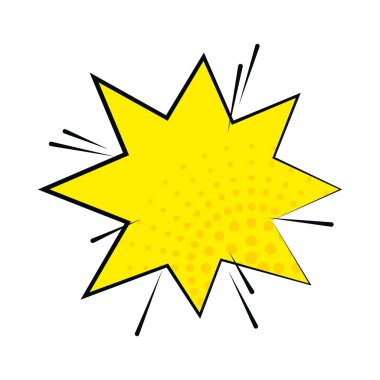 Beyaz arkaplanda sarı çizgi roman patlama simgesi