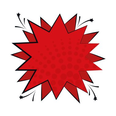 Beyaz arkaplanda kırmızı çizgi roman patlama simgesi