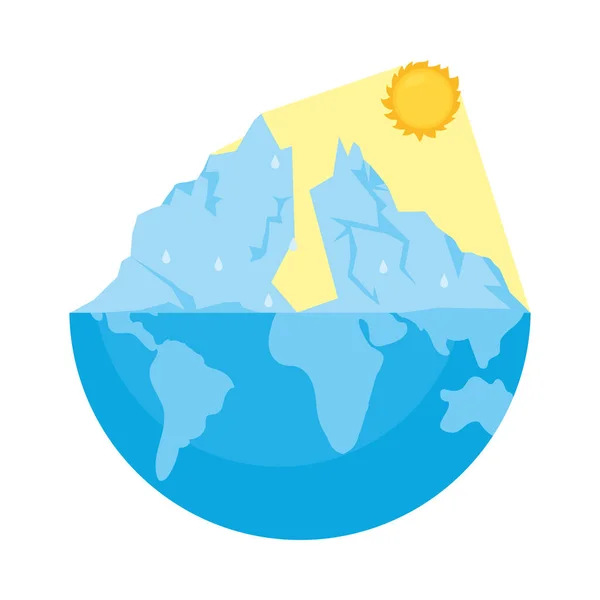 Medio Planeta Derretido Con Glaciares Hielo Derritiéndose — Vector de stock