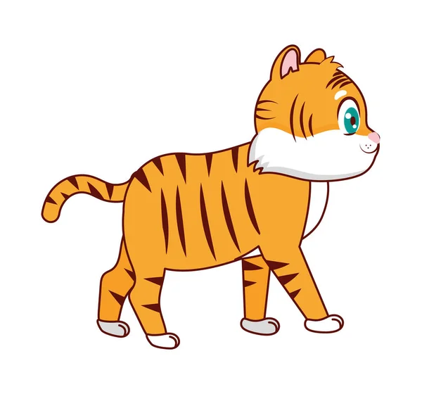 Lindo Tigre Pie Sobre Fondo Blanco — Vector de stock