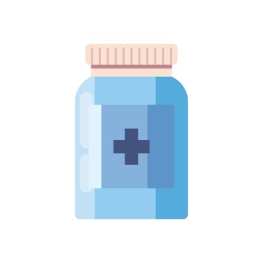 Düz mavi ilaç şişesi beyaz üzerine