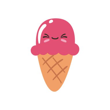 Düz kawaii dondurması beyazın üstünde