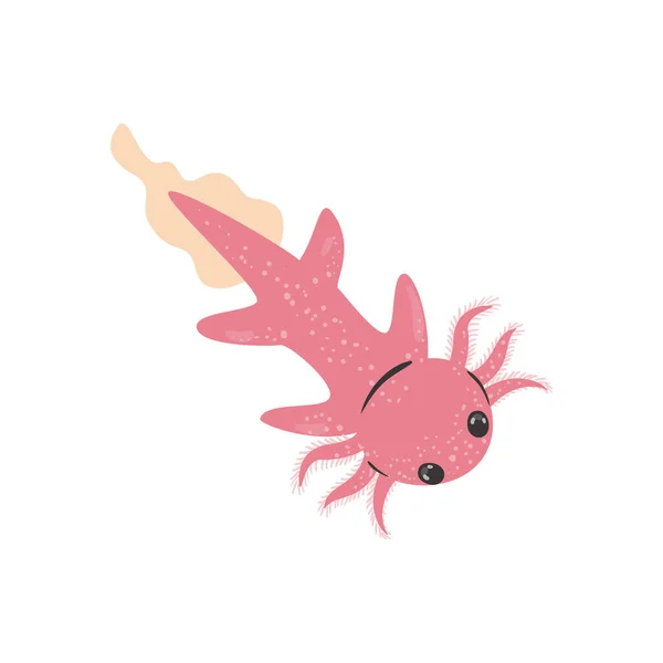 Flaches Schwimmen Rosa Axolotl Über Weiß — Stockvektor