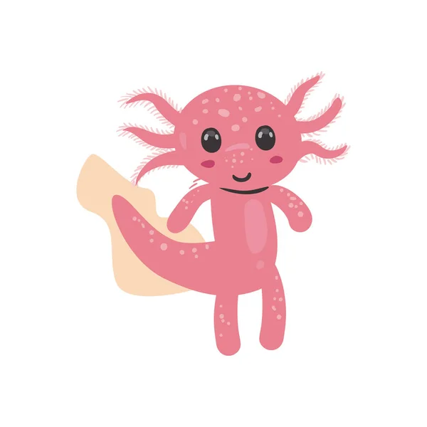 Axolotl Rose Mignon Plat Sur Blanc — Image vectorielle