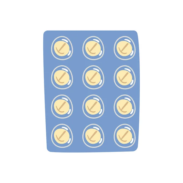 Flache Gelbe Pillen Tablette Über Weiß — Stockvektor