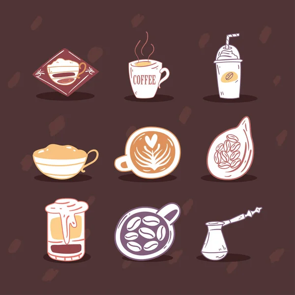 Dokuz tane düz kahve takımı.