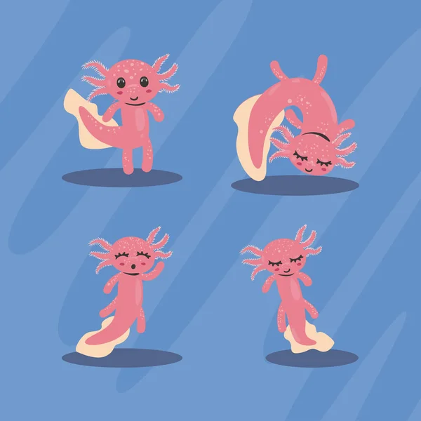 Set Von Flachen Rosa Axolotls — Stockvektor