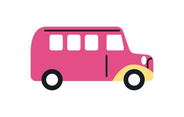 Düz pembe minibüs tasarımı beyaz üzerine