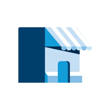 Düz mavi mağaza tasarımı beyaz üzerine