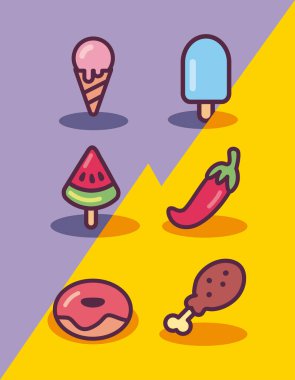 Altı tane düz fast food.