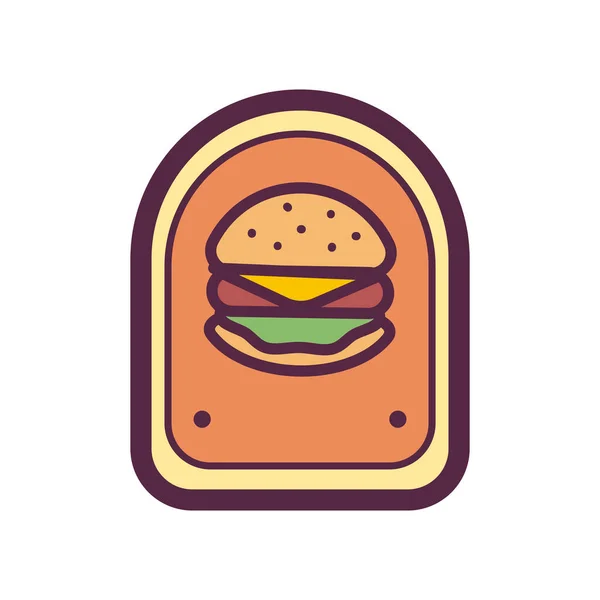 Insignia Hamburguesa Fresca Plana Sobre Blanco — Vector de stock