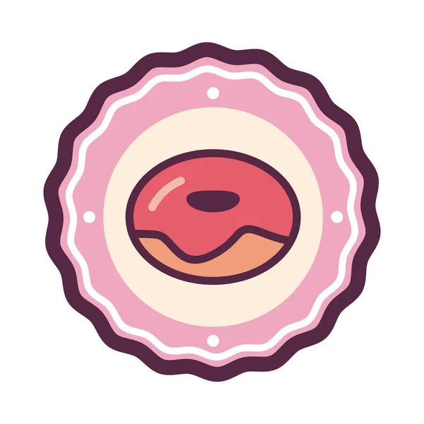 白色上的扁平凉爽的甜甜圈徽章 — 图库矢量图片