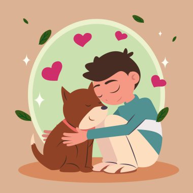 Bir adamın köpeğine sarıldığının posteri.