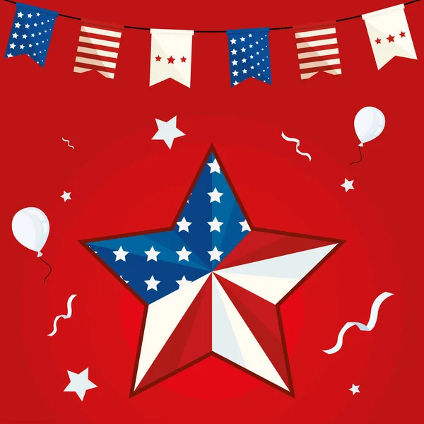 États Unis Carte Indépendance Avec Étoiles — Image vectorielle
