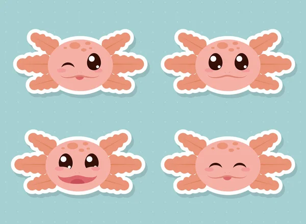 Aranyos Axolotls Ikon Készlet Design — Stock Vector