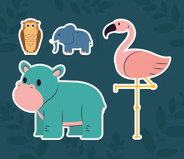 Colección Iconos Animales Lindos Sobre Fondo Azul — Vector de stock