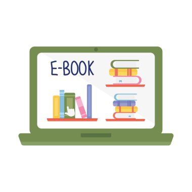ekranda e-kitapları olan dizüstü bilgisayar