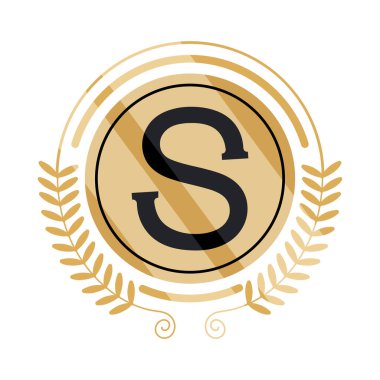 Dekoratif çelenkli altın amblem.