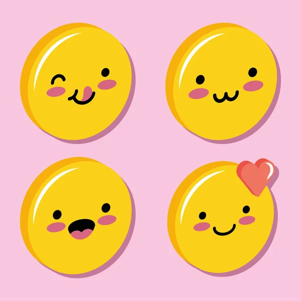 Schattig Emojis Pictogram Ingesteld Roze Achtergrond — Stockvector