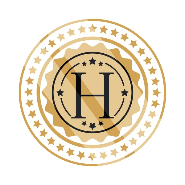 装飾星とH文字付きの黄金のバッジ — ストックベクタ