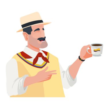 Kahve fincanlı Kolombiyalı adam tasarımı.