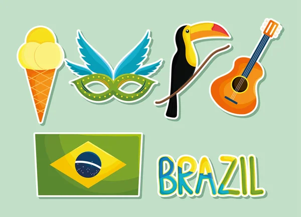 Brazil Icon Collection Green Background — Vetor de Stock