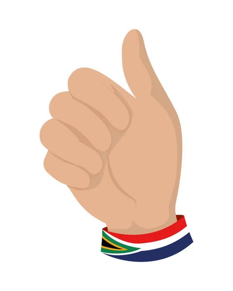 Ręka Kciukiem Góry Bransoletką Flagą Afryki Południowej — Wektor stockowy