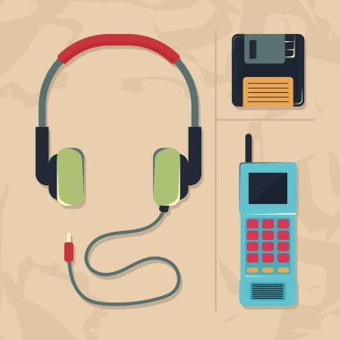 Kahverengi arkaplanda retro aygıt simgesi ayarlandı