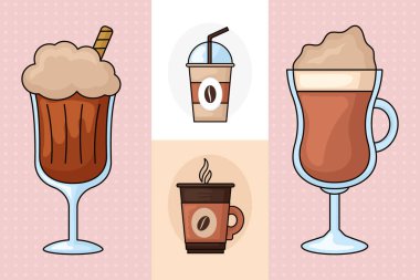 coffee drinks icon set design