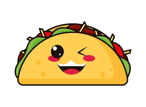 Kawaii Taco Ícone Fundo Branco — Vetor de Stock