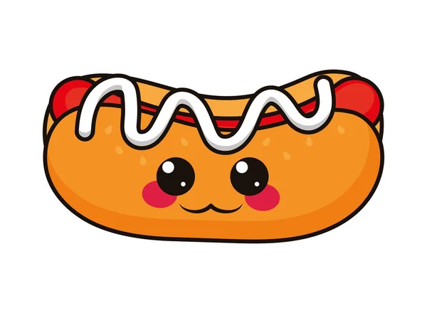 Beyaz Arkaplanda Kawaii Hot Dog Simgesi — Stok Vektör