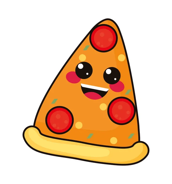 Kawaii Pizza Ikona Bílém Pozadí — Stockový vektor