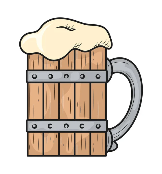 Bierkrug Aus Holz Auf Weißem Hintergrund — Stockvektor