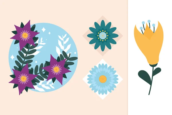 カラフルな花のアイコンセットデザイン — ストックベクタ