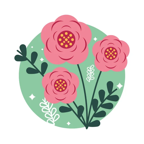 Roze Bloemen Bladeren Witte Achtergrond — Stockvector